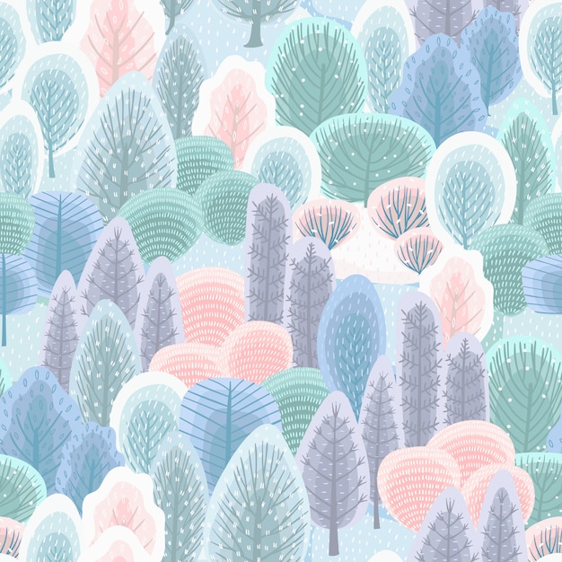 Abstract seamless pattern with winter forest.  background