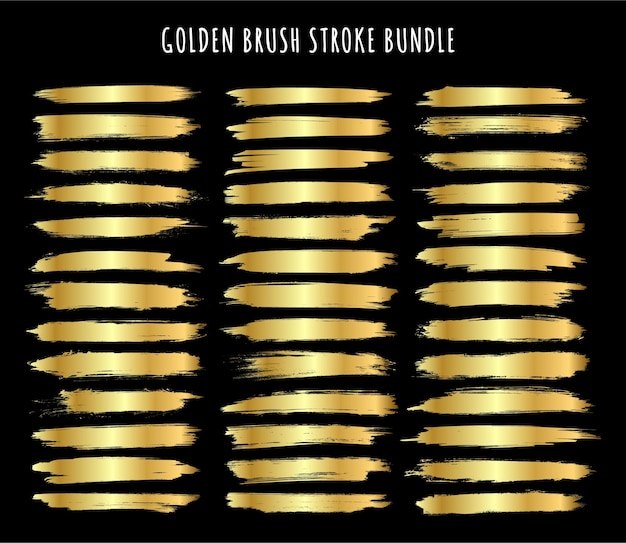 Abstract set of golden textured brush strokes collection