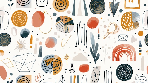 Vector abstract shapes doodle objects seamless pattern