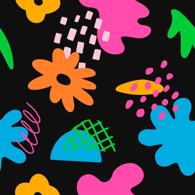 Abstract shapes and flowers hand drawn seamless pattern