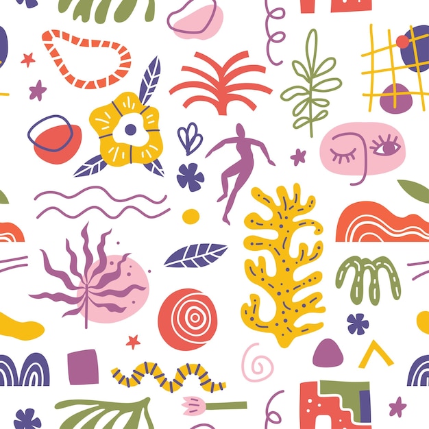 Abstract shapes seamless pattern with handdrawn contemporary elements