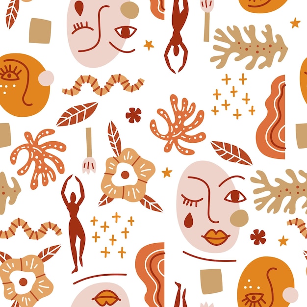 Abstract shapes seamless pattern with handdrawn contemporary elements