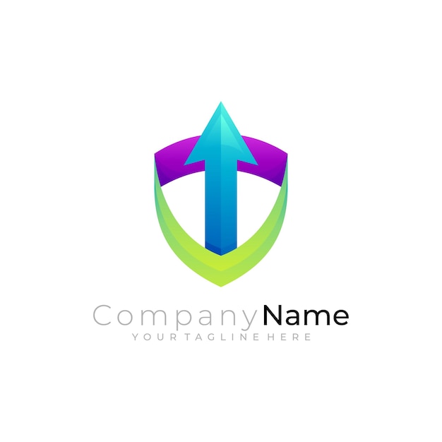 Abstract shield logo with arrow design template