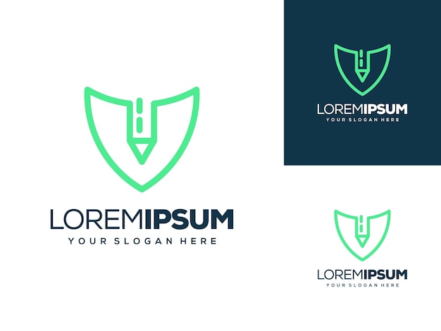 abstract shield and pencil logo design