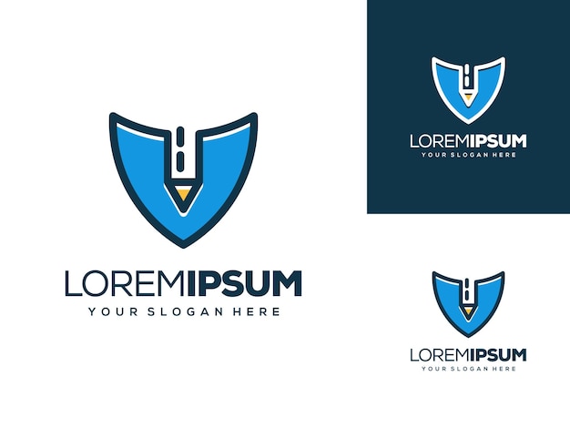 abstract shield and pencil logo design