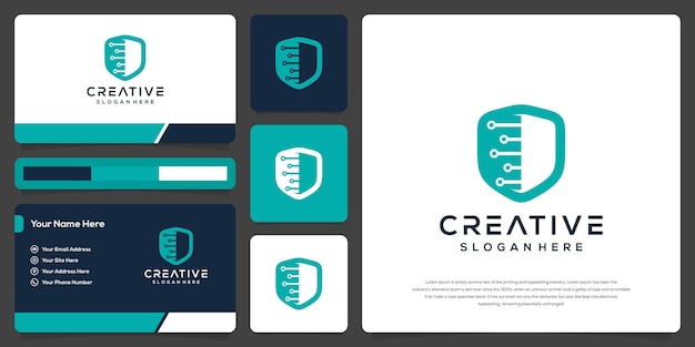 Abstract shield with technology logo template and business card design