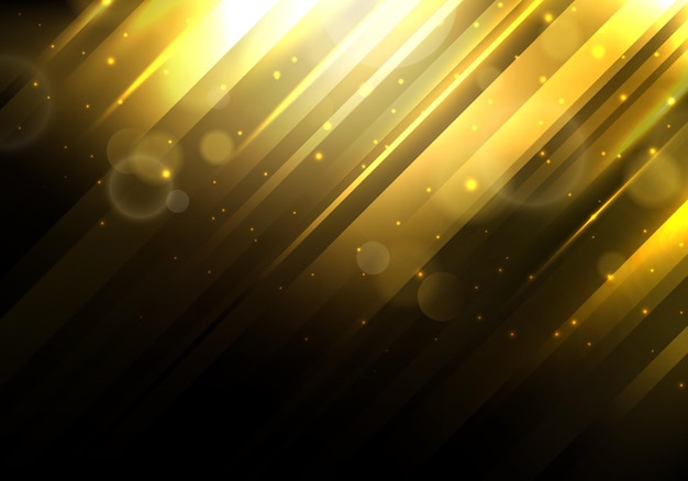 Abstract shine golden blurred background with bokeh light lines and gold glitter on dark background. You can use for presentation, poster, ceremony award, music festival, etc. Vector illustration