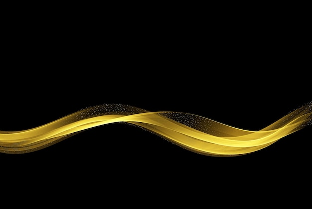 Abstract shiny golden wave design element on black background Golden transparent wave flow Design element