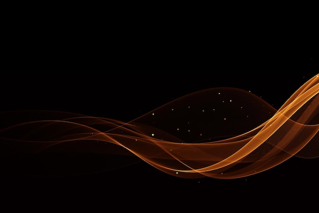 Abstract shiny golden wave design element on black background Wave flow transparent with sparkles