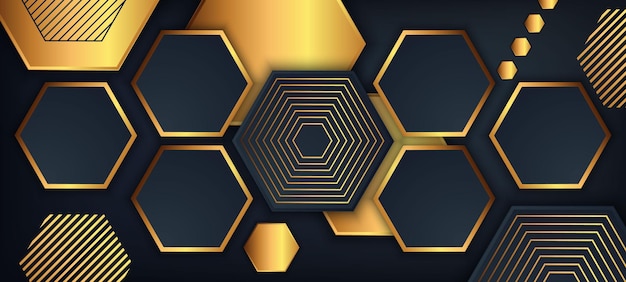 Abstract shiny luxury black and gold hexagonal honeycomb background