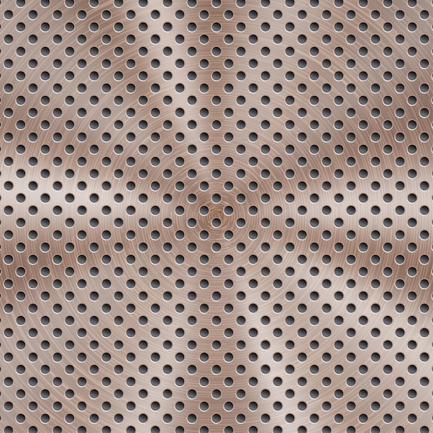 Abstract shiny metal background in bronze color with circular brushed texture and round holes