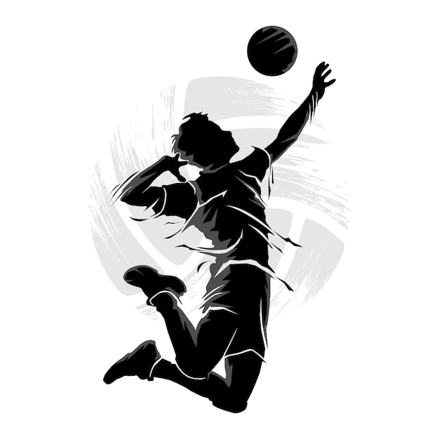 Abstract silhouette of male volleyball player jumping and hitting the ball