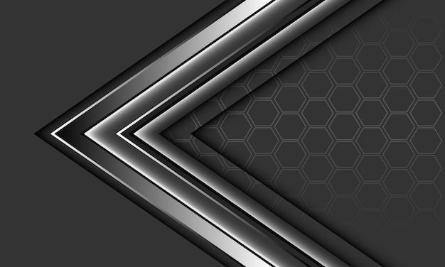 Vector abstract silver arrow black direction geometric hexagon mesh grey modern luxury future background