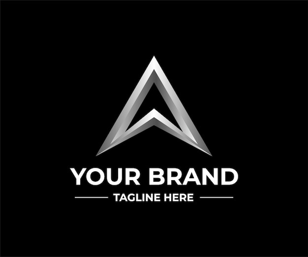 Abstract silver triangle logo design for brand or business arrow smart logo