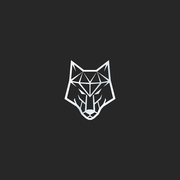 Abstract Silver wolf head face logo vector line art icon template