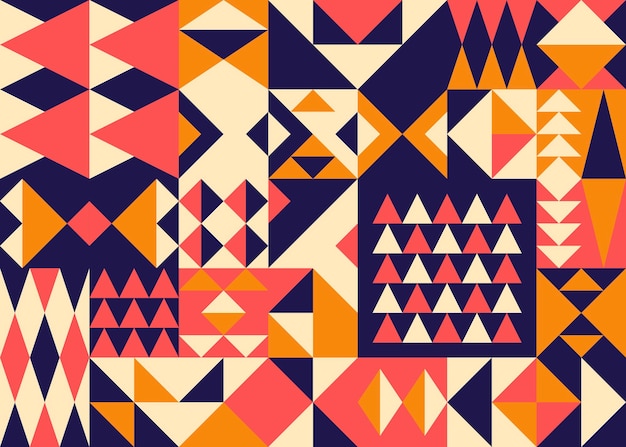 Abstract simple geometric triangles and squares colorful vector Bauhaus style pattern design