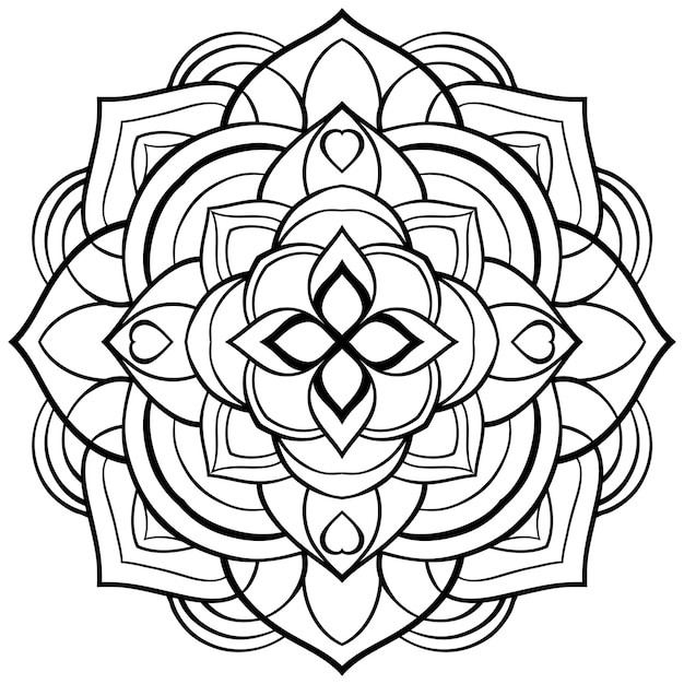 Abstract simple mandala Coloring book design element Black and white illustration