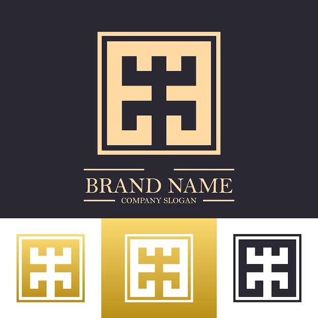 Abstract simple square luxury letters E E logo vector design template with golden color