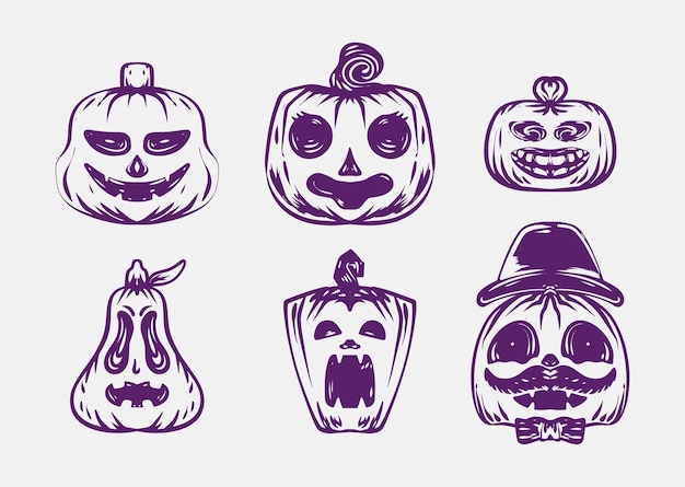 Abstract sketch vector hand picture set pumpkin halloween