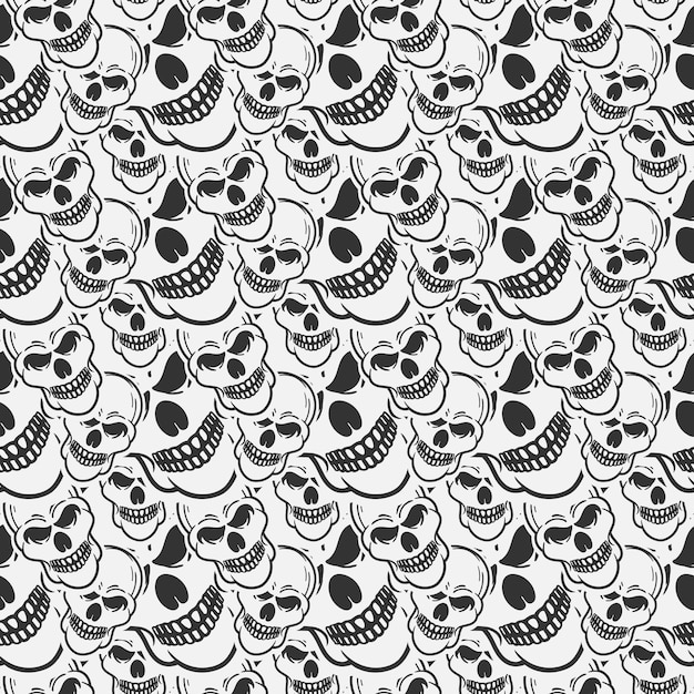 Abstract skull monochrome seamless pattern