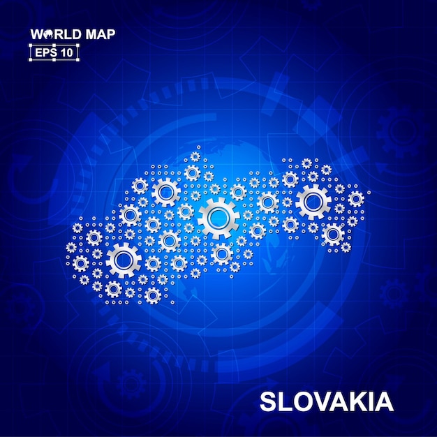 Abstract Slovakia map design with Transmission cog wheels and gears icon concept