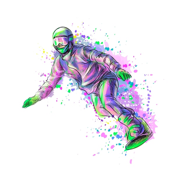 Abstract snowboarder from a splash of watercolor, hand drawn sketch.  illustration of paints