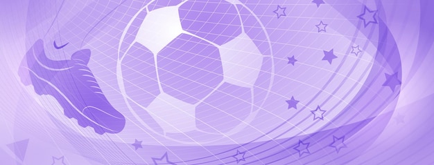 Abstract soccer background with big football ball and other sport symbols in purple colors