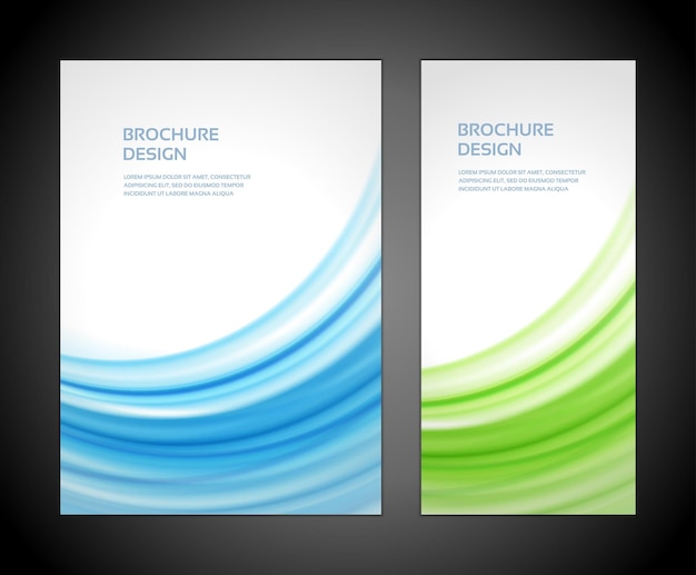 Abstract soft blue and green wave blurred flow brochure booklet cover set template design realistic vector