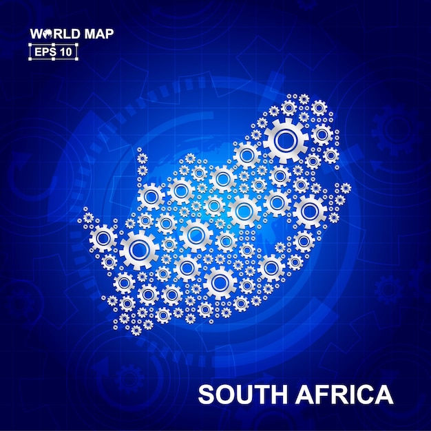 Abstract South Africa map design with Transmission cog wheels and gears icon concept