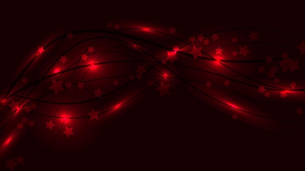 Abstract space background with red wavy lines and light flares and asterisks Red stars and stripes