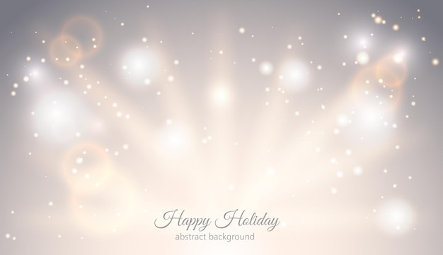 Abstract sparkling light magic horizontal background. Glow bright festive fantasy banner with rays sparks ligh effect. Elegant Starry Christmas card with place for text. Vector Illustration.