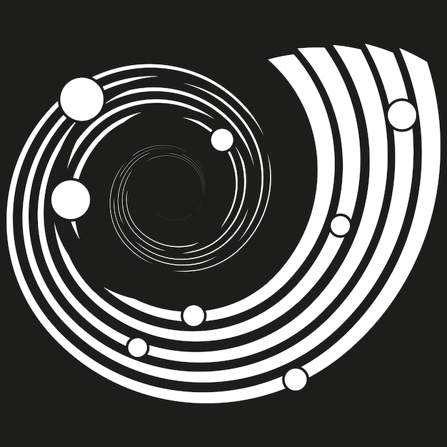 Abstract spiral composition Circular white lines Planetary orbit concept Vector cosmic pattern