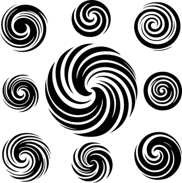 Abstract spirals Vortex swirl motion elements rotating spirals vector silhouette