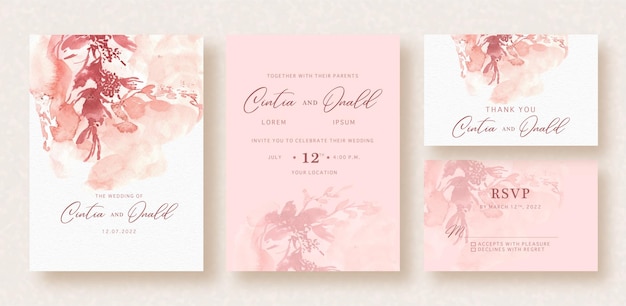 Abstract splash floral shapes watercolor background on wedding card