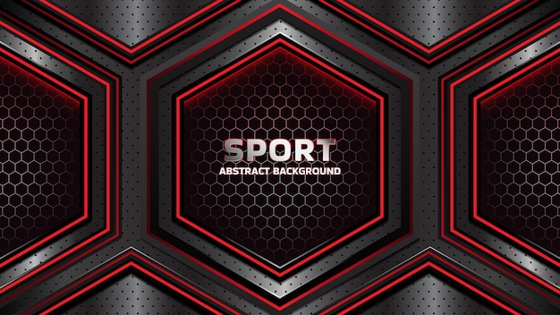 Vector abstract sports background with hexagonal elements and red lines