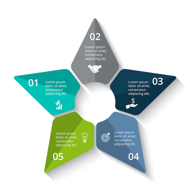 Abstract star element is divided into 5 parts. Vector infographic diagram.