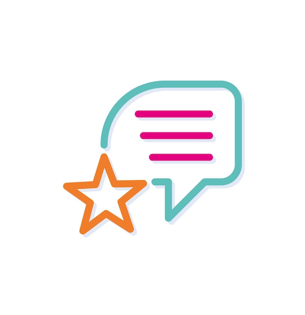 Abstract starry speech bubble logo icon. Speech star button. Modern lines with new pop art colors.