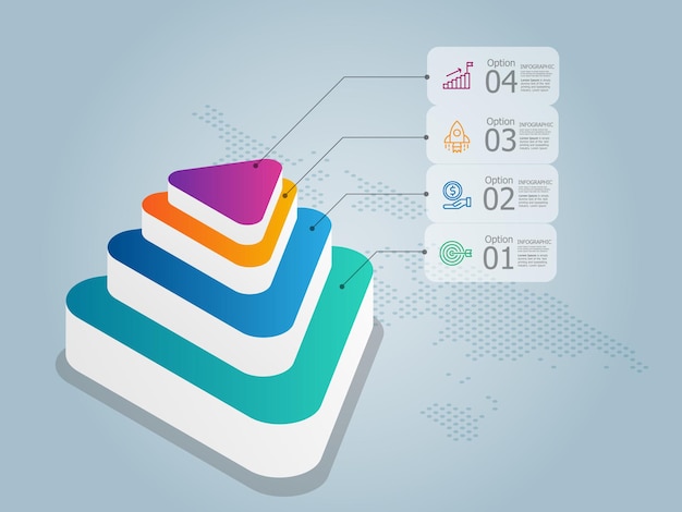 Abstract steps pyramid isometric infographic presentation