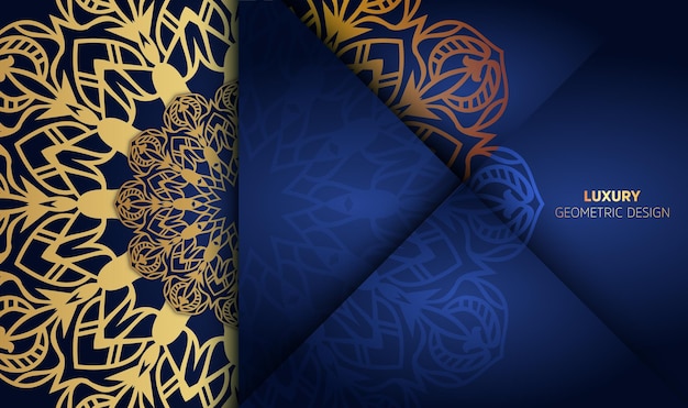 abstract style golden colors with blue gradient color mandala background design vector