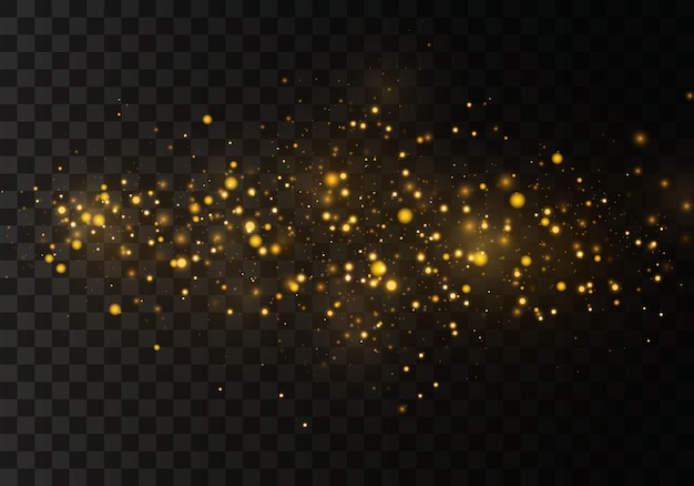 Abstract stylish light effect on a black  transparent background. Yellow dust yellow sparks and golden stars shine with special light.