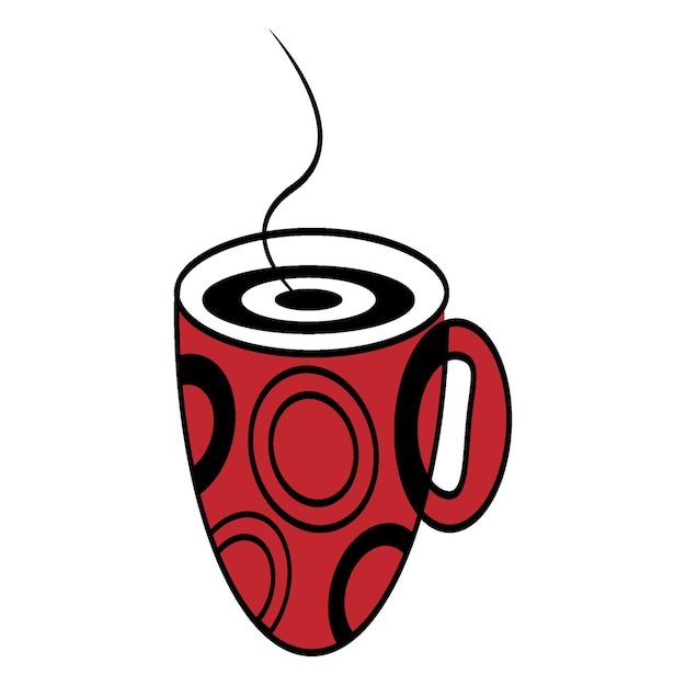 Abstract stylized cup with streams of steam in Line Art style on a transparent background