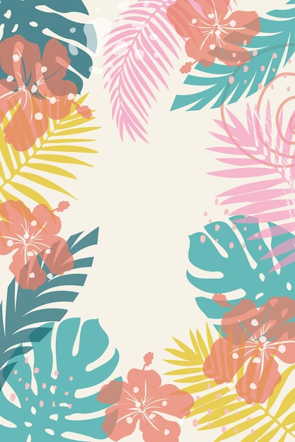 Abstract Summer background with tropical leaves and flowers with overlay effectCover for web banner