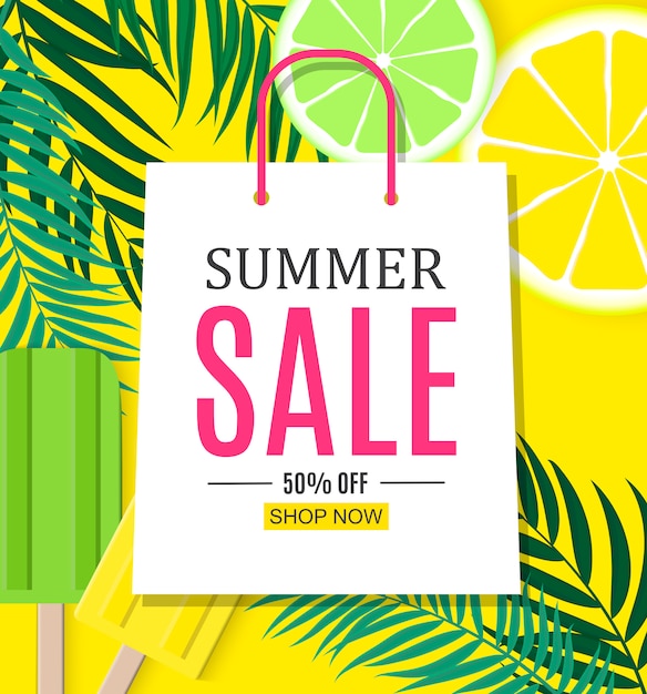 Abstract Summer Sale with Shopping Bag.