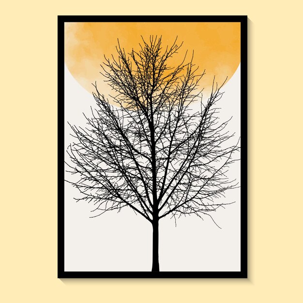 Vector abstract sun tree yellow art  watercolor wall painting posters and prints nordic murals vector art.