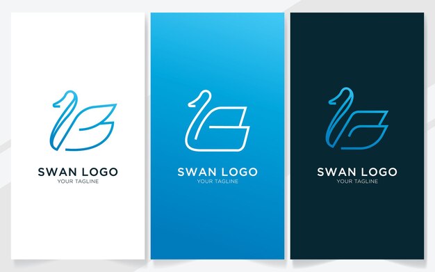 Abstract swan with line style logo design vector illustration set