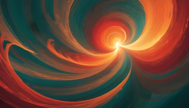 Abstract swirling pattern of orange and teal colors resembling a vortex or nebula in space