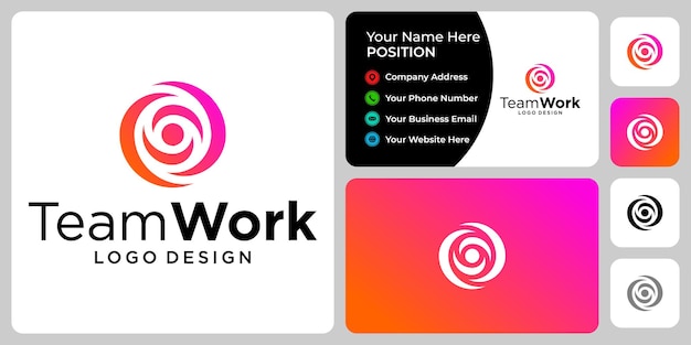 Abstract teamwork logo with business card template