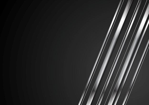 Abstract tech brilliant metallic stripes on black background