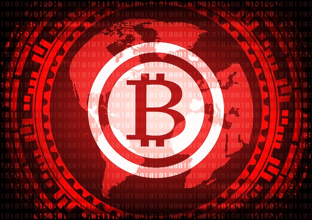 Abstract technology bitcoins logo on binary code .