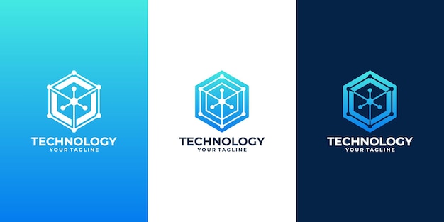 Abstract technology hexagon shape logo design inspiration